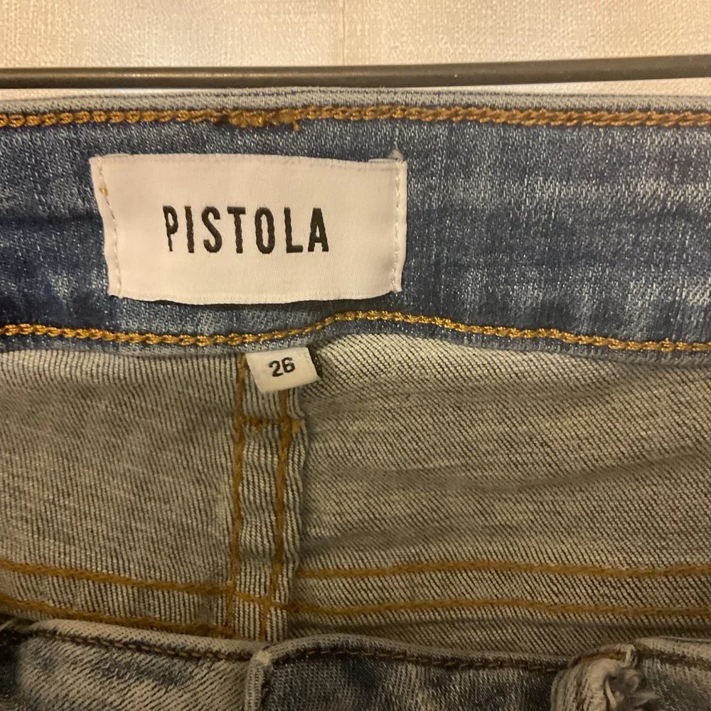 Pistola Jeans 26 Light Blue Wash Skinny Slim Leg Raw Hem Cropped